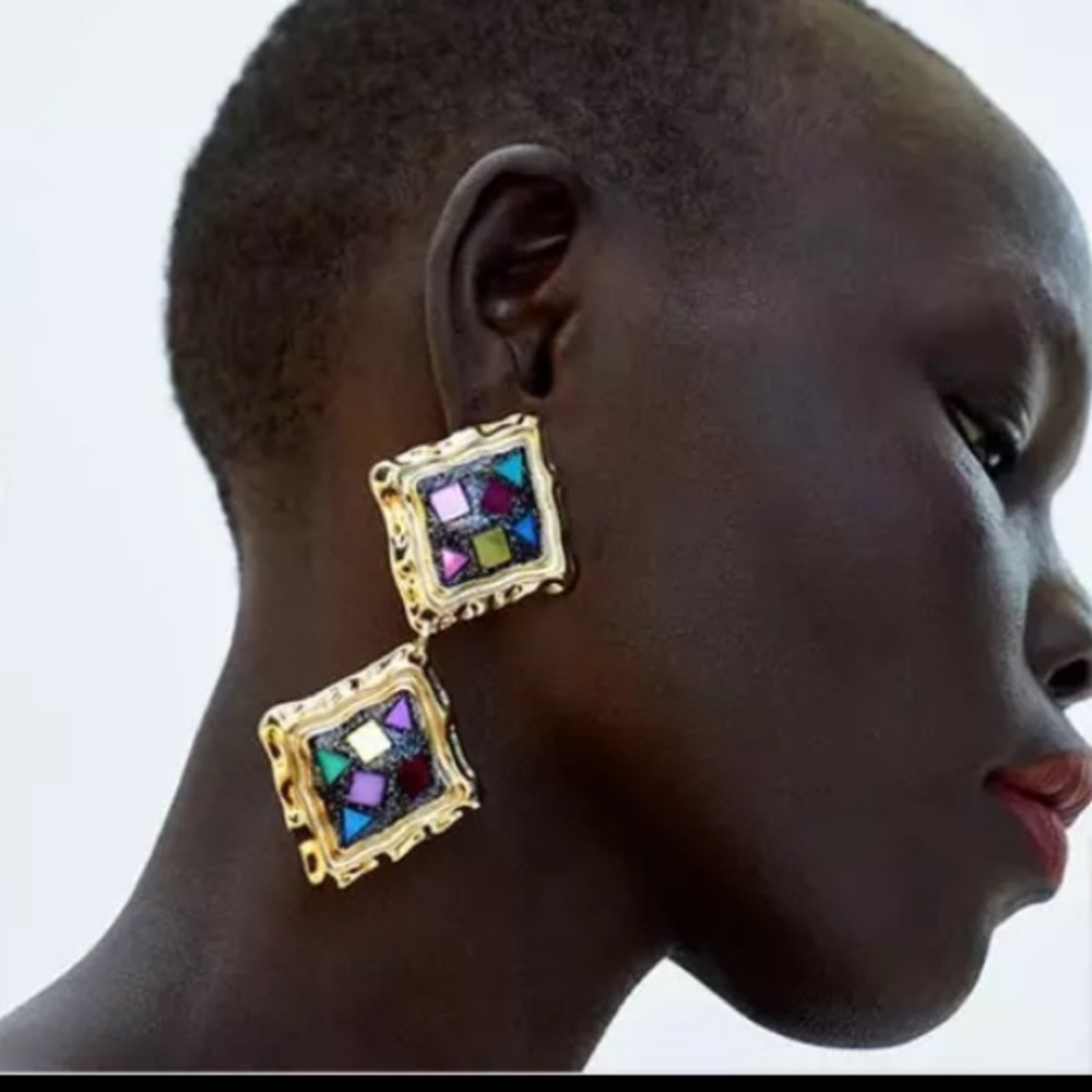 Earrings multicolor rhombs NWOT